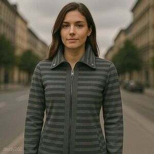 Bolle Striped Full Zip Jacket with Collar Neckline and Pockets Gray Women's‎ M